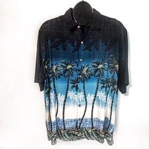 VTG Batik Bay Palm Trees Rayon Camp Shirt Sz XL
